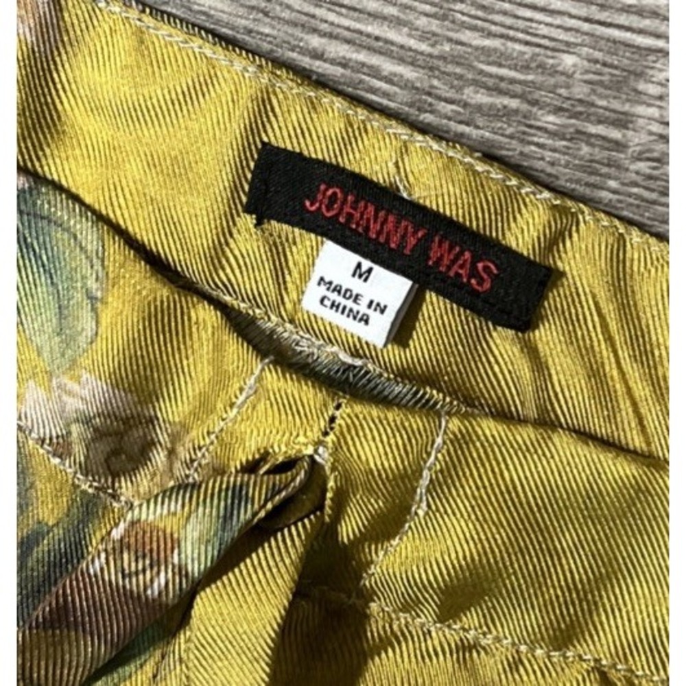 Johnny Was 100% Silk Floral Motif Boho Cropped WideLeg Golden Pant SZ M (40x20) - Picture 5 of 15